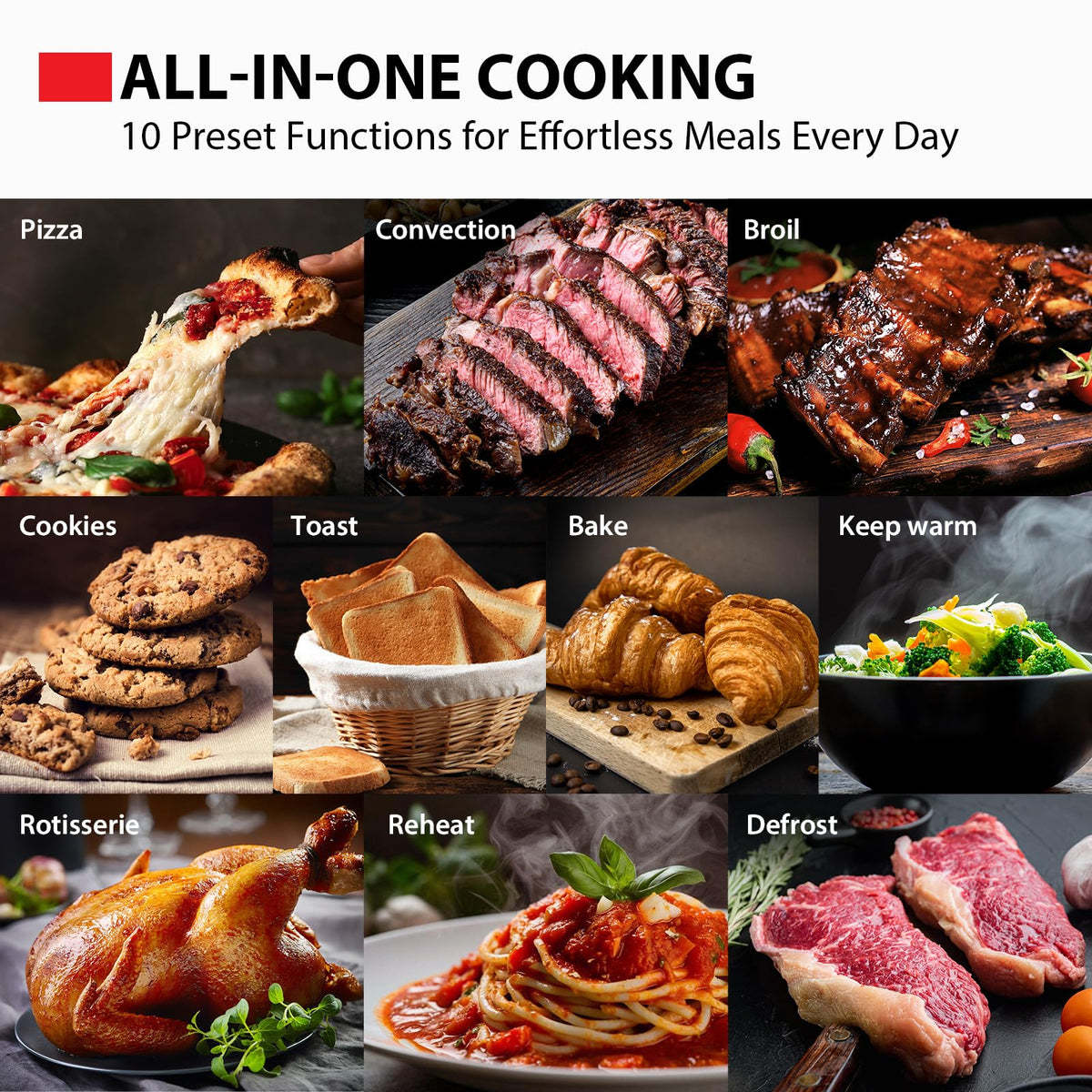 TOSHIBA rotisserie kit with lifter enables even browning.