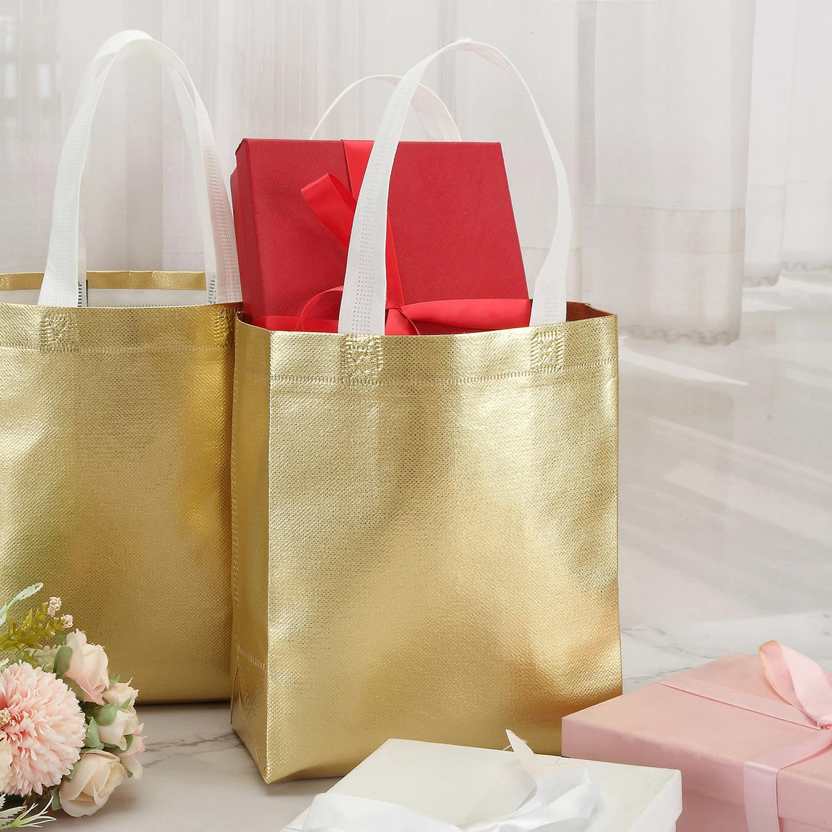 Tosnail gold bags 10x8 folded for compact event storage.