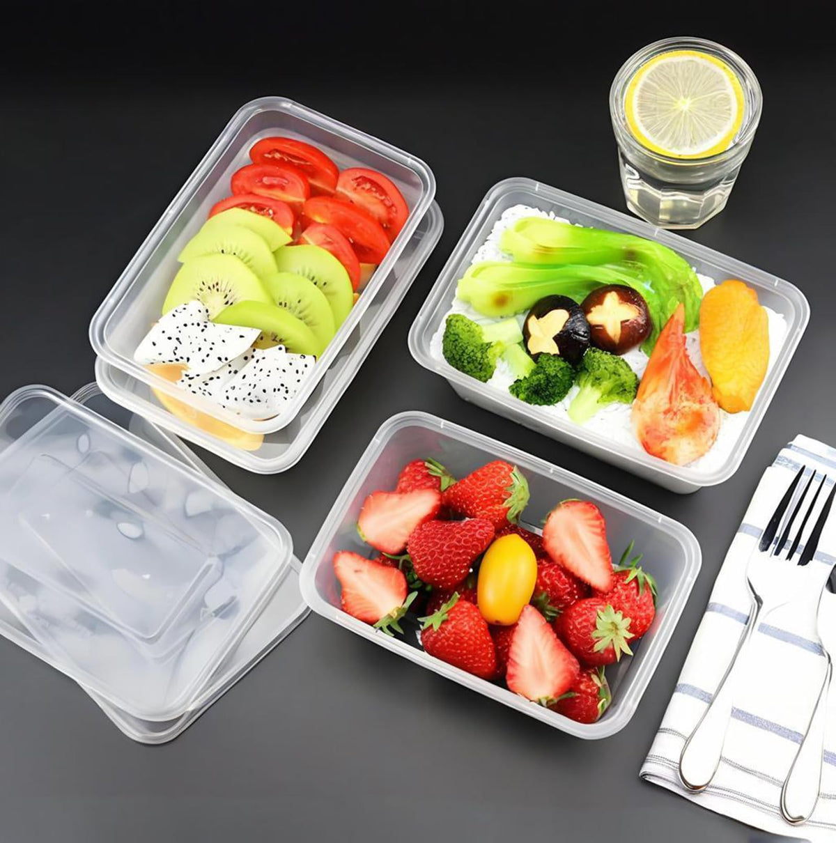 Tosnail storage for main courses, salads, fruits, and more.