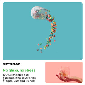 TOSSWARE POP 12oz stemless glass BPA-free and recycled-material construction.