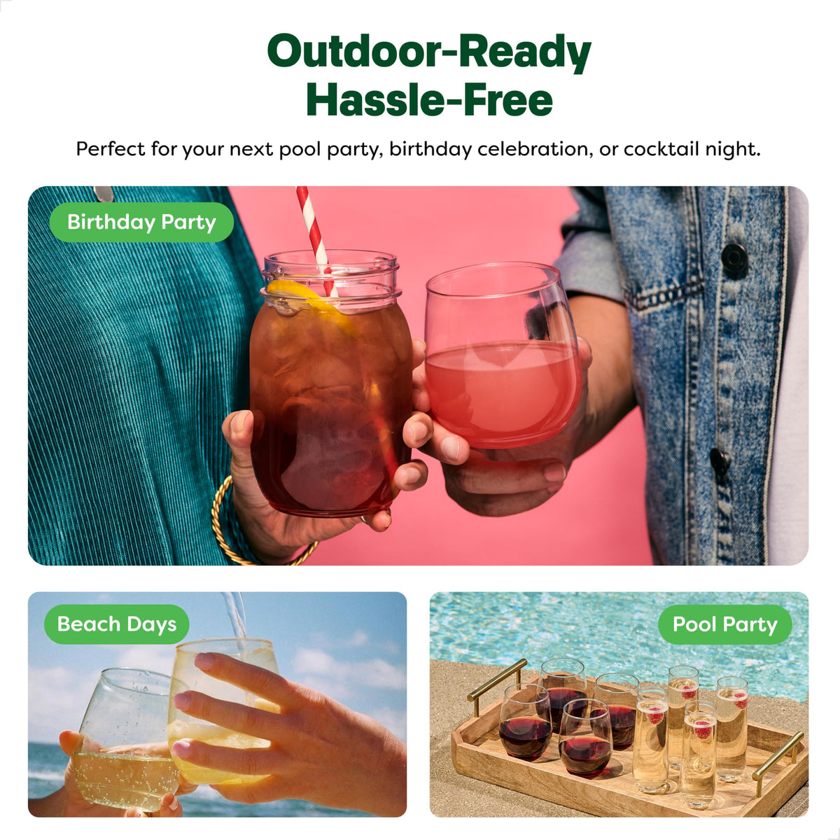 TOSSWARE POP 12oz stemless glass ideal for weddings, patios, and gatherings.