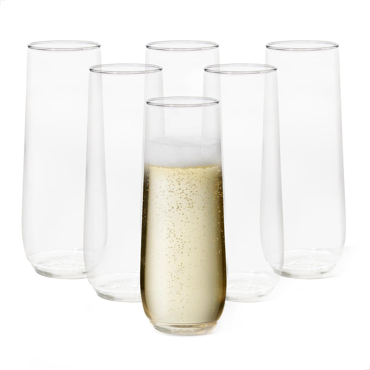 TOSSWARE POP 9oz champagne flutes front view, crystal-clear and shatterproof for elegant toasts