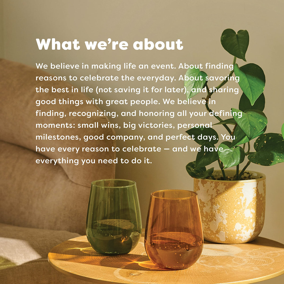 TOSSWARE Reserve 16oz stemless glasses provide a comfortable hand feel and elegant tabletop look.