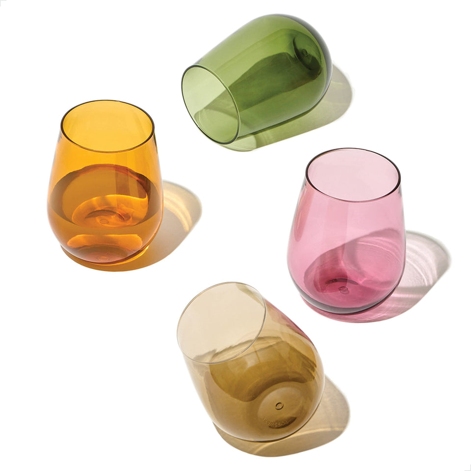 TOSSWARE Reserve 16oz stemless wine set of four in color series for effortless entertaining.