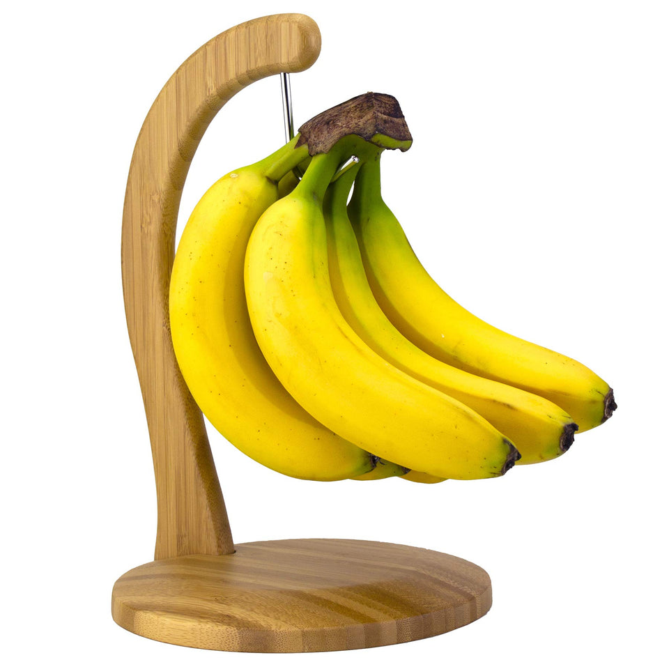 Totally Bamboo banana holder stand on a counter keeps fruit organized and accessible.