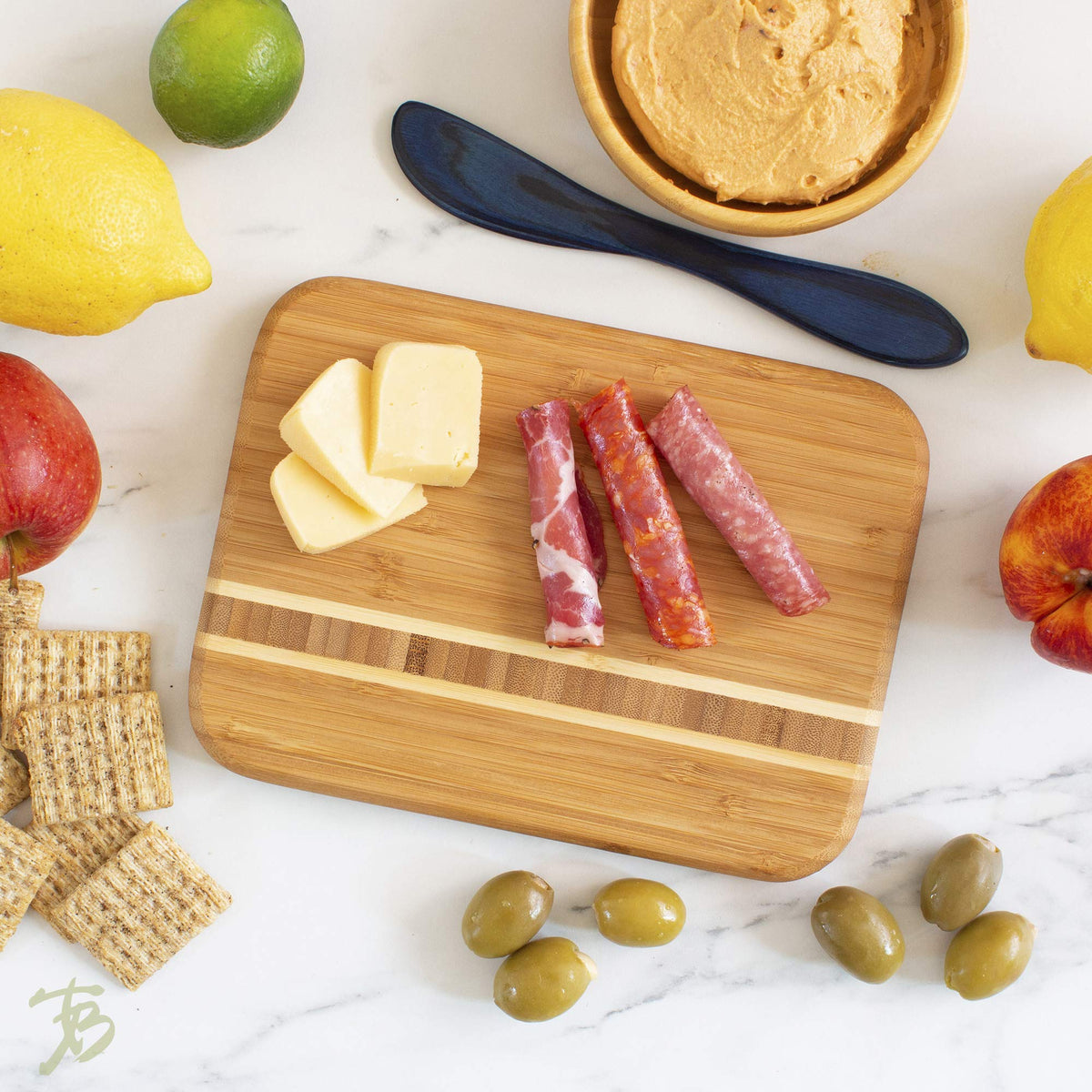 Totally Bamboo Barbados tri-color end-grain design enhances kitchen prep aesthetics.