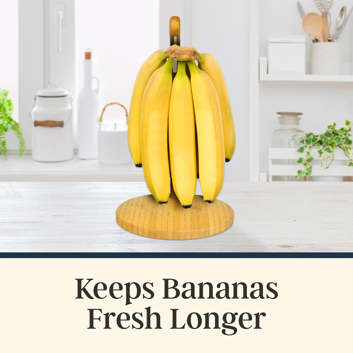 Totally Bamboo countertop hanger demonstrates breathable placement for even ripening and reduced bruising.