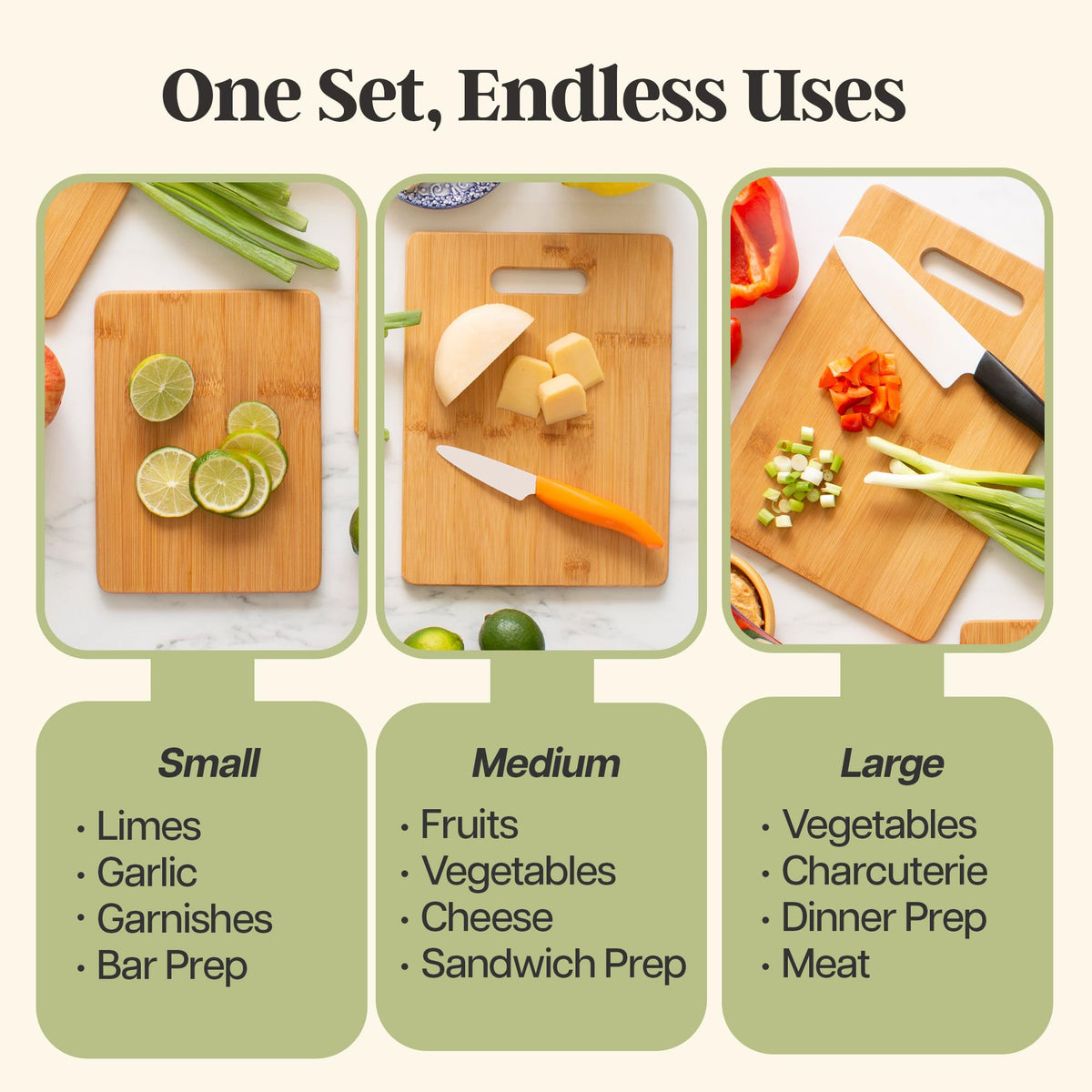 Totally Bamboo boards with built-in handles for easy lifting and hanging