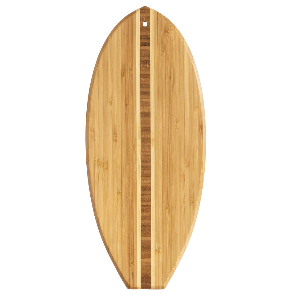 Totally Bamboo Lil' Surfer board front view highlights the inlay and serving surface.