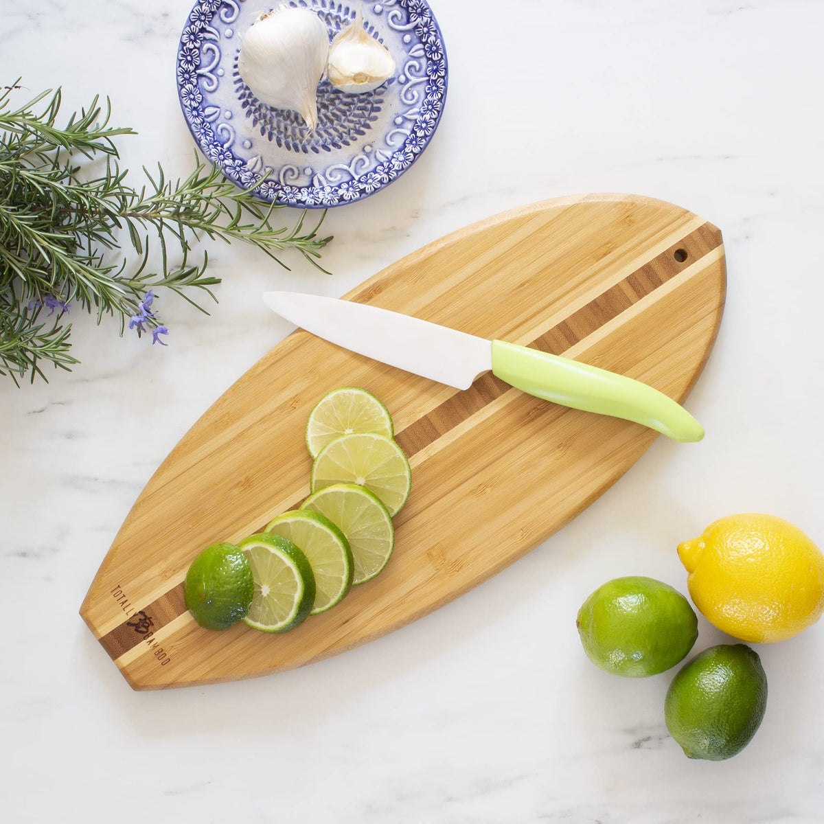 Totally Bamboo Lil' Surfer board top view reveals the compact silhouette and size.