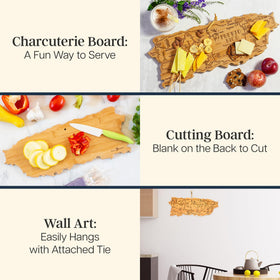 Totally Bamboo Puerto Rico charcuterie board with engraved front for cheese and appetizers.