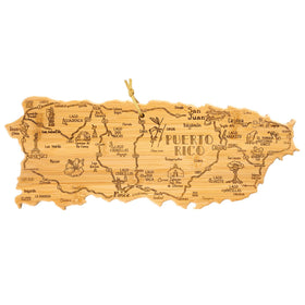 Totally Bamboo Puerto Rico cutting board with engraved island map for stylish serving.
