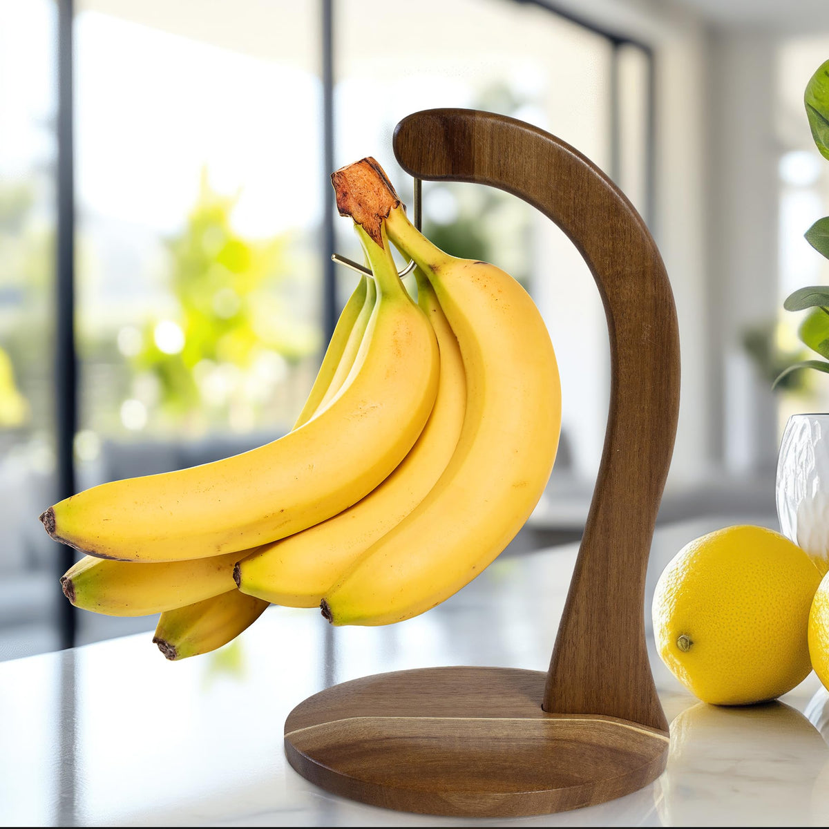 Totally Bamboo wooden banana hanger showcasing natural grain and style