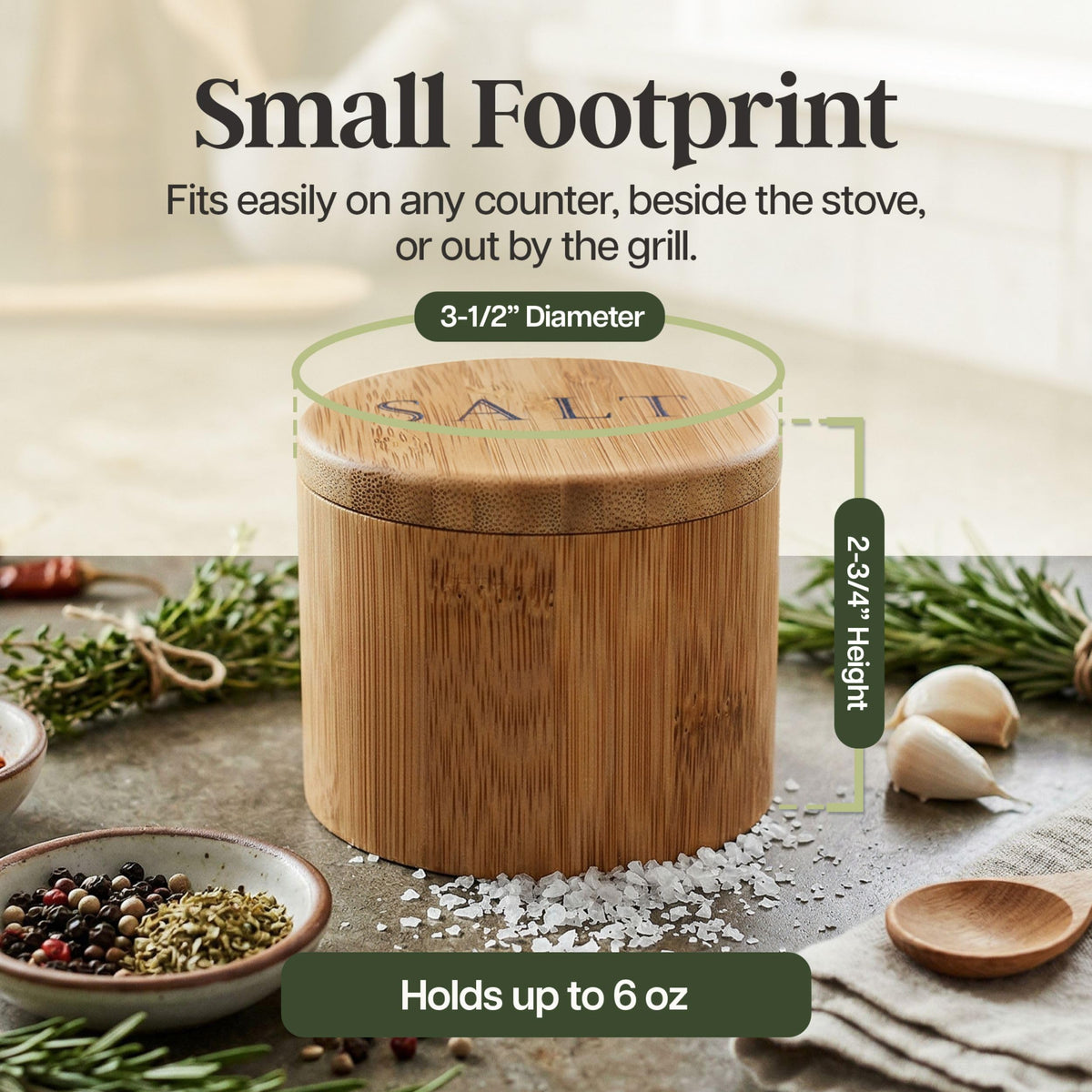 Totally Bamboo salt cellar with engraved lid for stylish display
