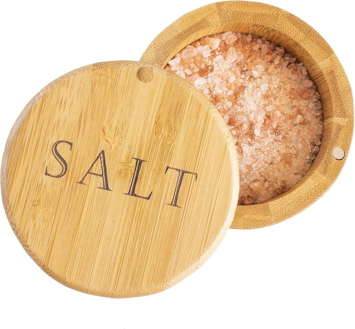 Totally Bamboo salt cellar with magnetic lid for quick countertop seasoning