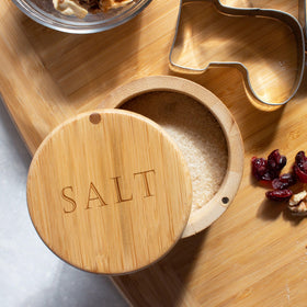 Totally Bamboo salt cellar swivel lid enables one-handed access