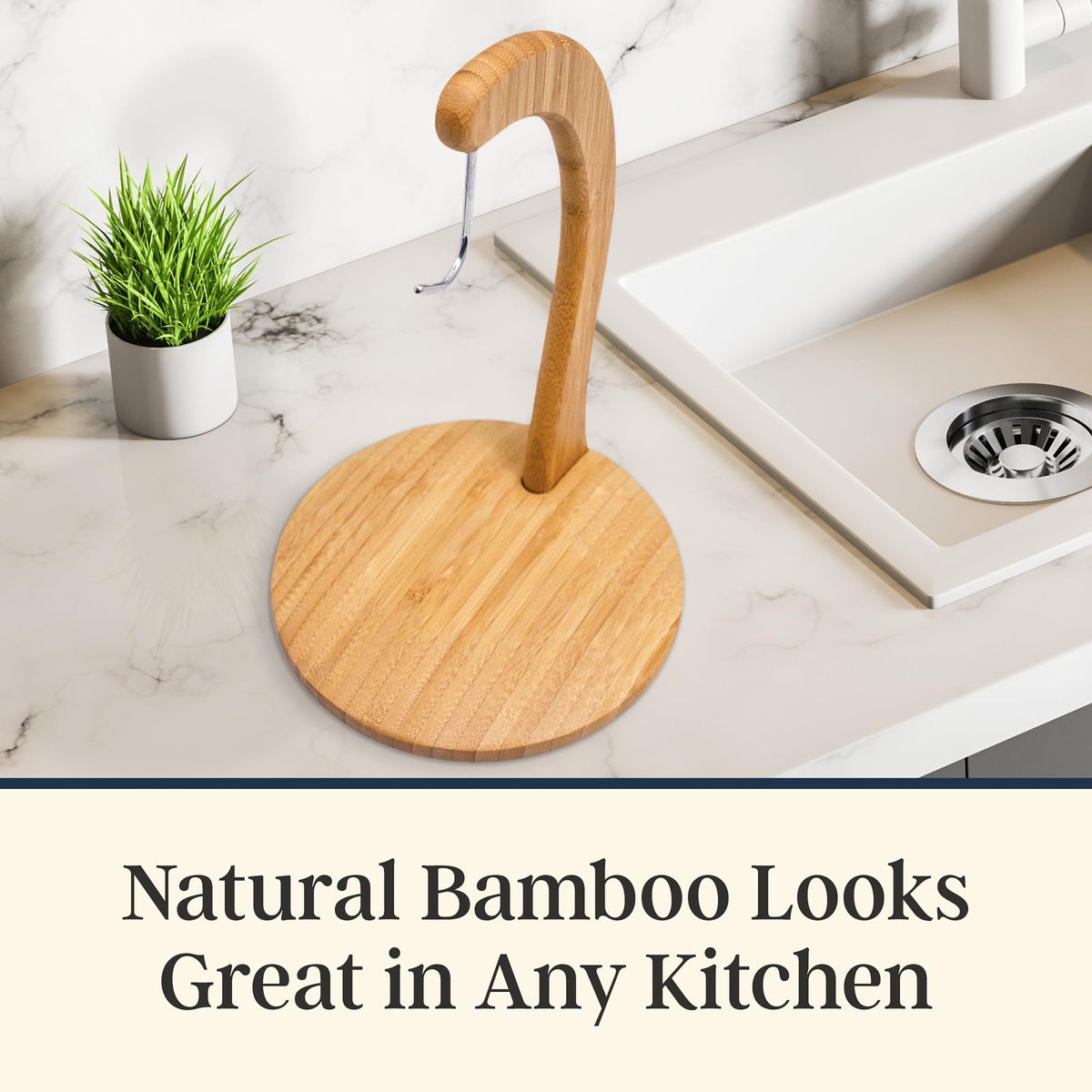 Totally Bamboo sturdy-base design shows stable stand that supports large banana bunches.