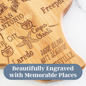 Totally Bamboo Texas state cutting board reverse surface ideal for slicing prep.