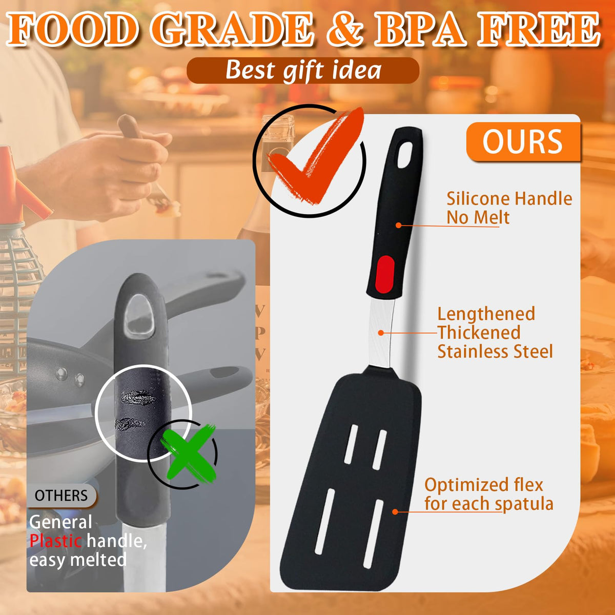 TOTDTDA Spatula Set 6-Piece beveled-edge stainless steel turners for under-food leverage.