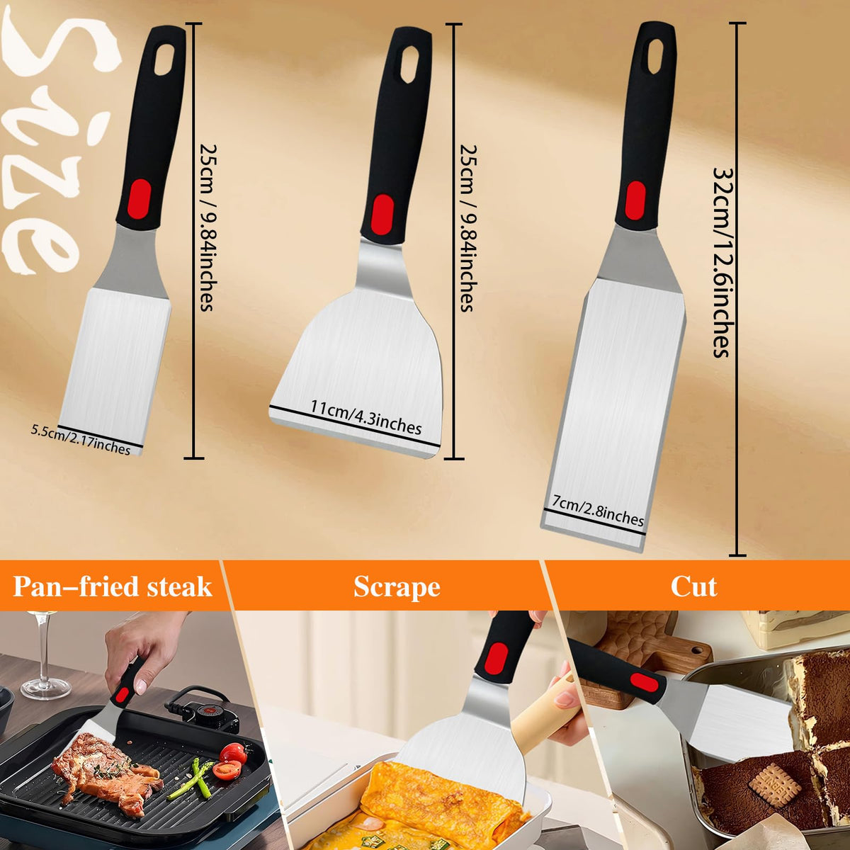 TOTDTDA Spatula Set 6-Piece stainless steel turners for precise flipping.