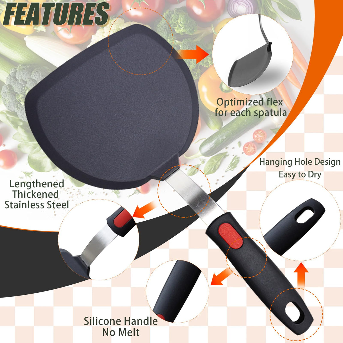 TOTDTDA spatula heat-resistance image — withstands up to 600°F during cooking