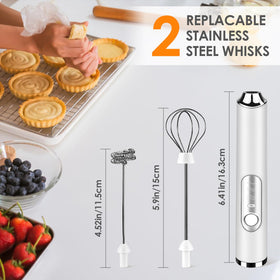 Toughwild milk frother handheld with two stainless whisks for dairy foam and eggs
