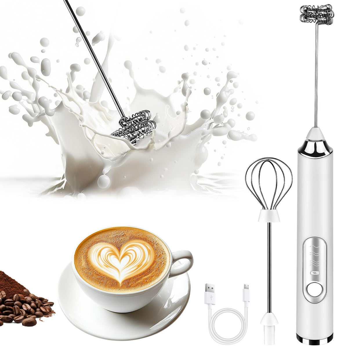 Toughwild milk frother handheld with USB recharge for quick foam at home