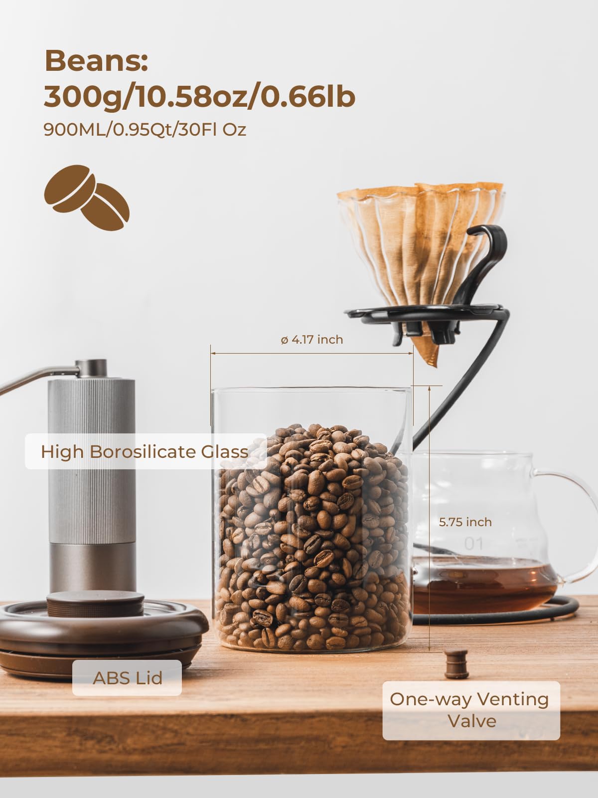 Tourdeus 10oz capacity jar for organized coffee storage.