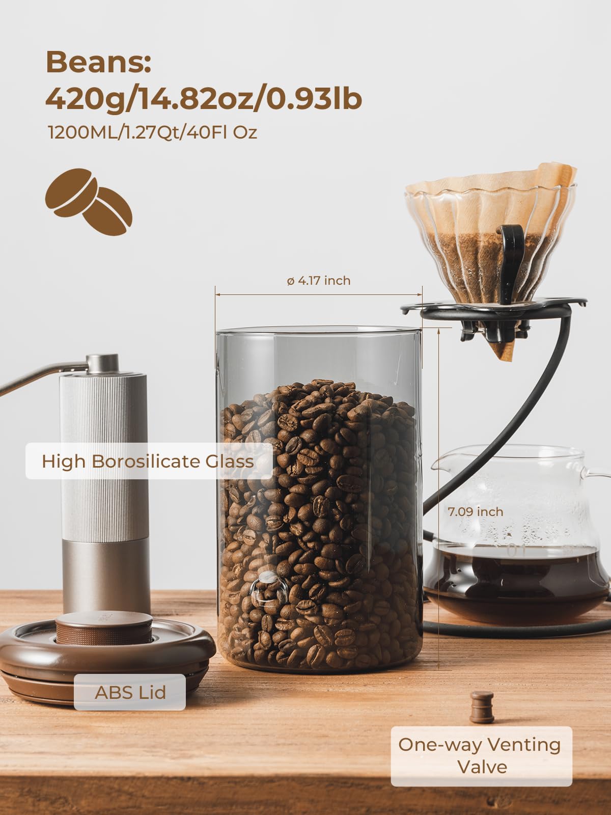 Tourdeus 13oz capacity canister ready for daily coffee storage