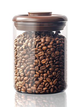 Tourdeus glass coffee bean jar with pop-top for quick access and aroma.