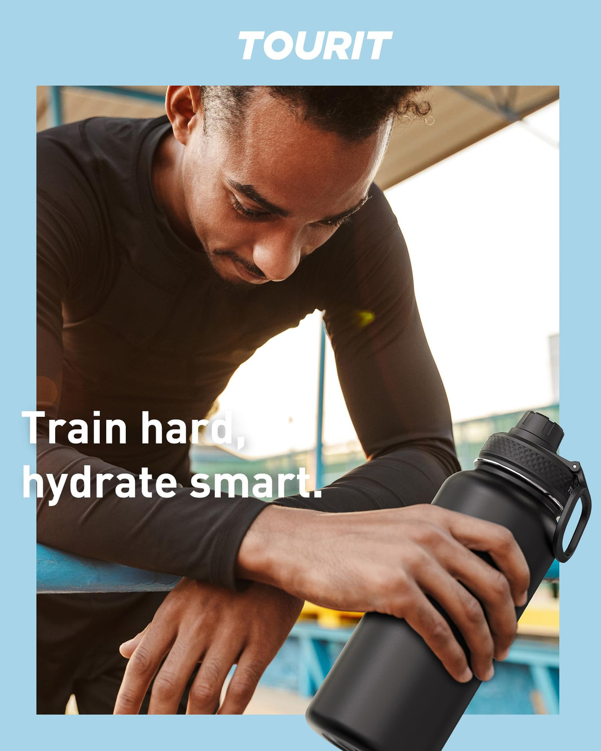 TOURIT 40 oz bottle in gym scene supports workouts with easy sip access