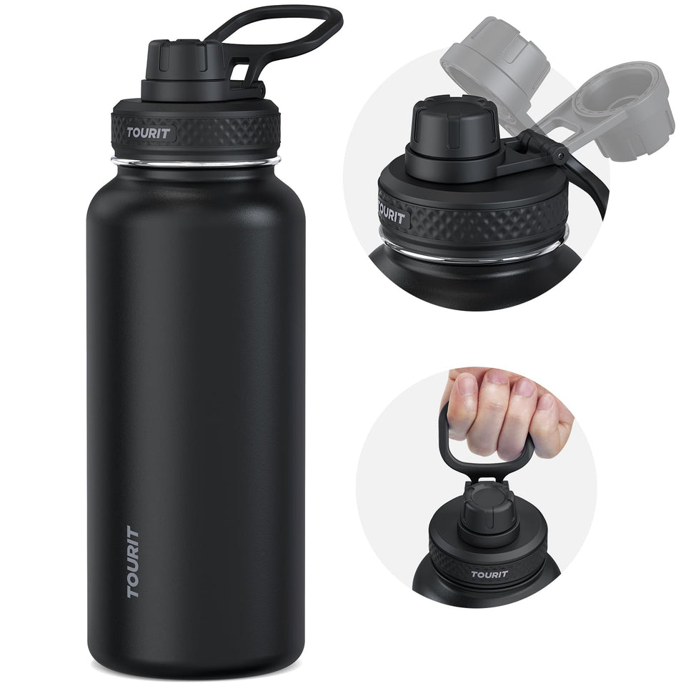 TOURIT 40 oz insulated bottle closeup highlights the premium double-wall insulation