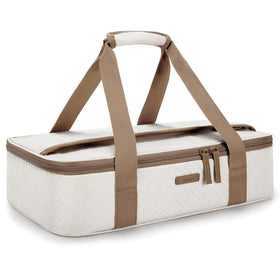 TOURIT insulated casserole carrier shows its liner insulation for hot or cold dishes.