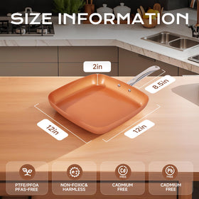 Toutrop 12-inch square pan ideal for frying and sautéing daily meals