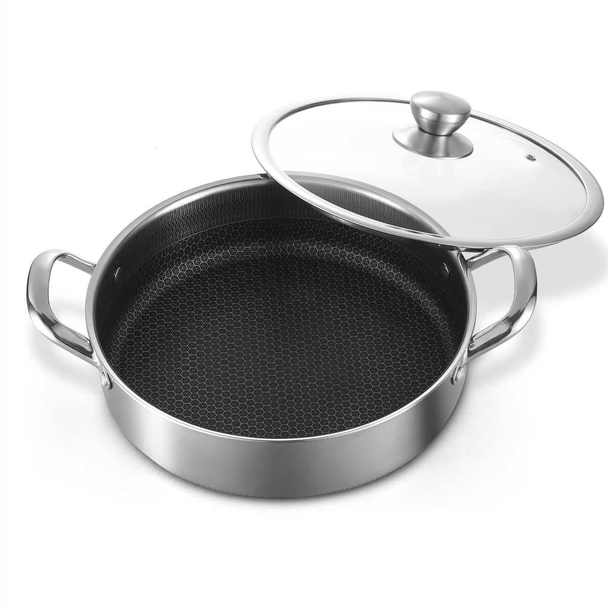 Toutrop stainless steel 7QT sauté pan offers large surface for quick searing