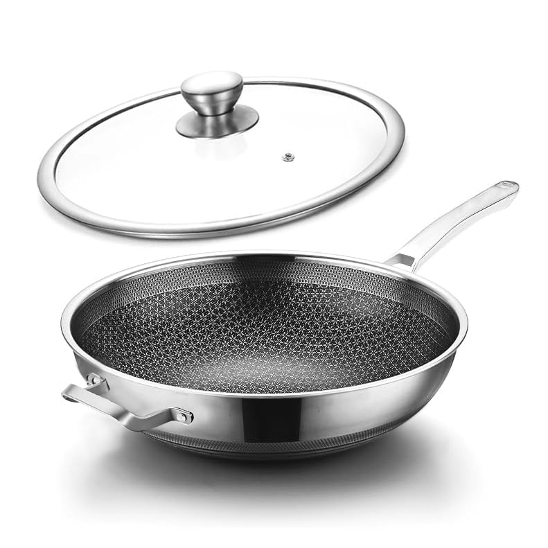 Toutrop Wok Pan 14-inch with lid highlighting ample surface for quick stir-fry and even heat.