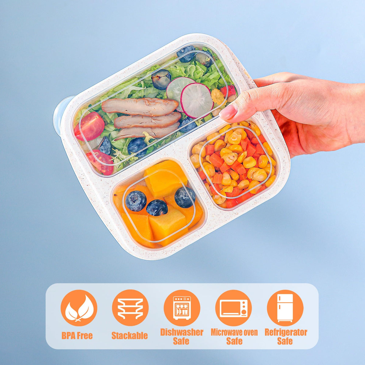 TOUWMX Bento Box Kids lid in place demonstrates secure stacking for travel