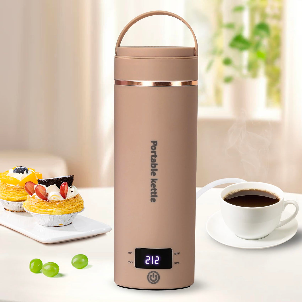 Touxila travel kettle brown finish with 400ml capacity for quick hot drinks.
