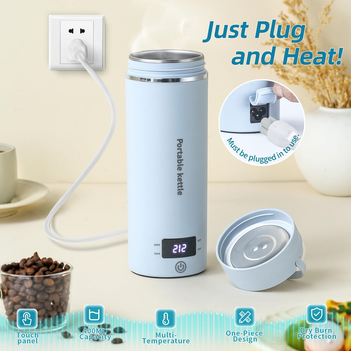 Touxila blue compact design emphasizes portability for travel and small spaces.