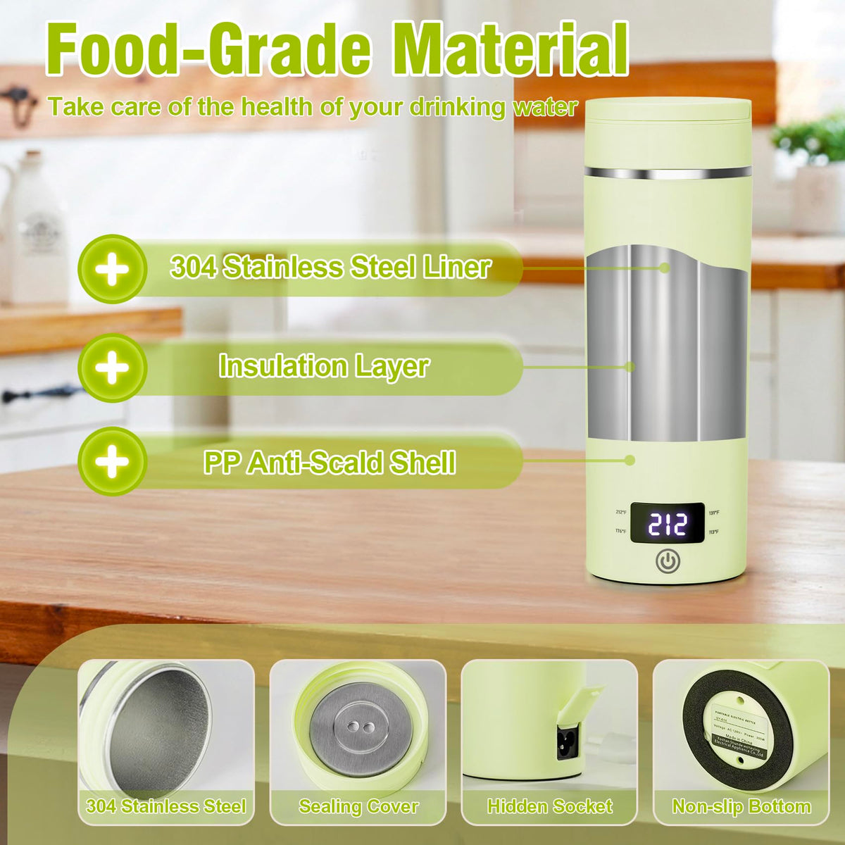 Touxila boil-dry protection keeps kettle safe during travel.
