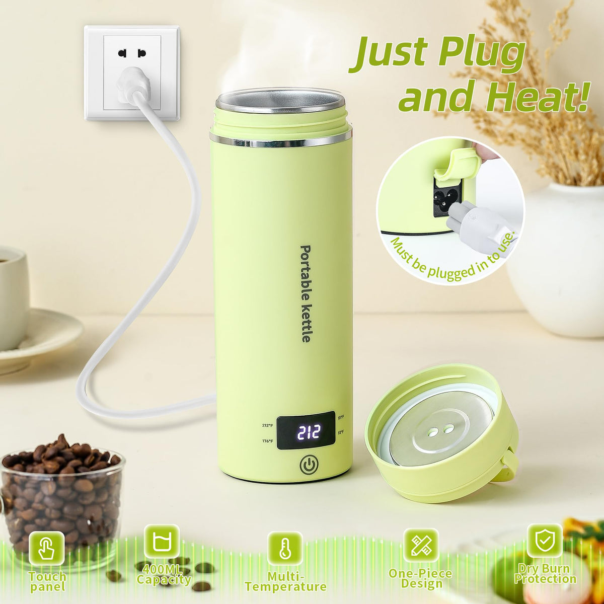 Touxila compact 400ml kettle pictured on a desk for easy office use.