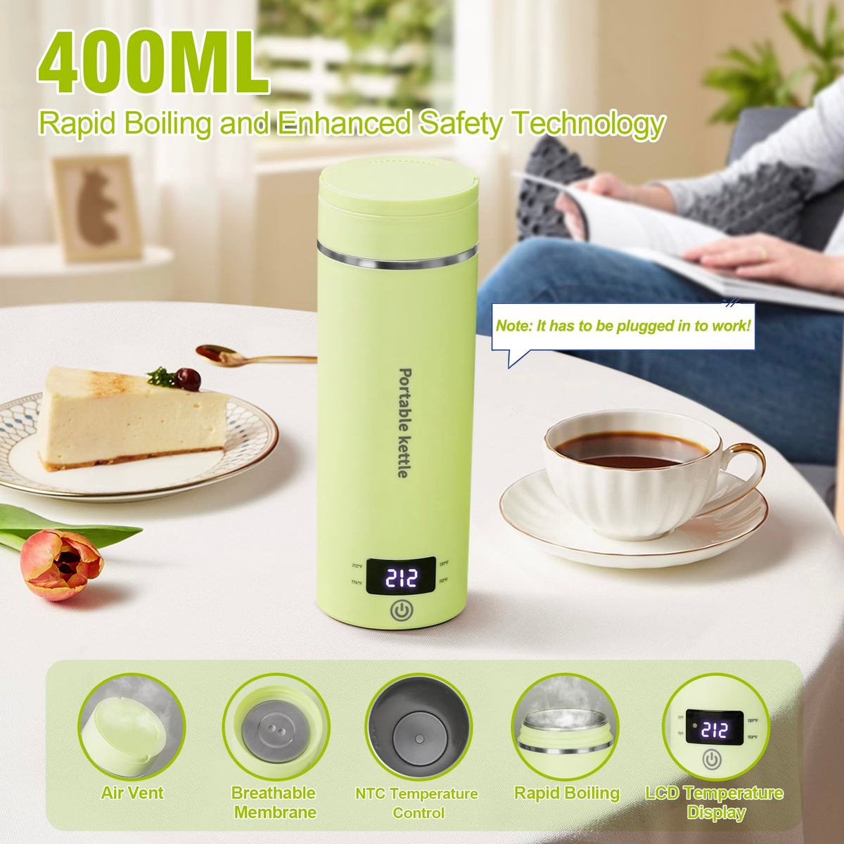 Touxila travel kettle LCD display shows temperature for precise brewing.