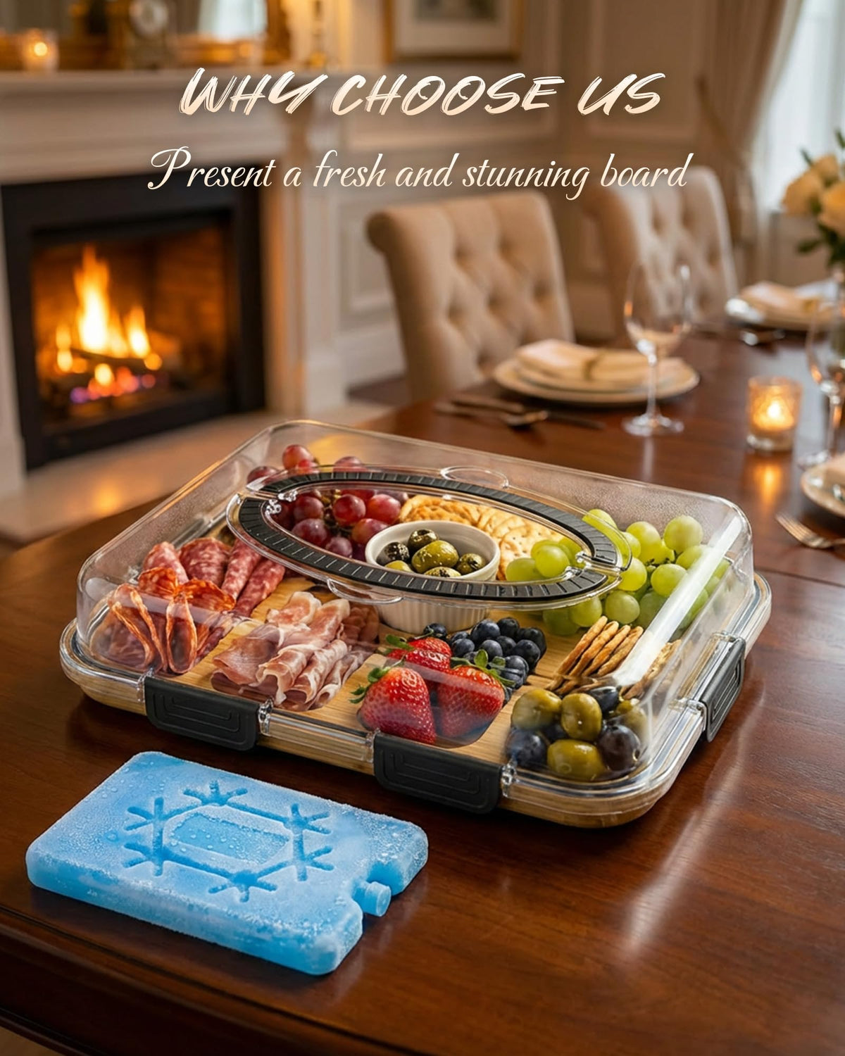 TOVICE board includes a ceramic sauce cup for tidy dipping.