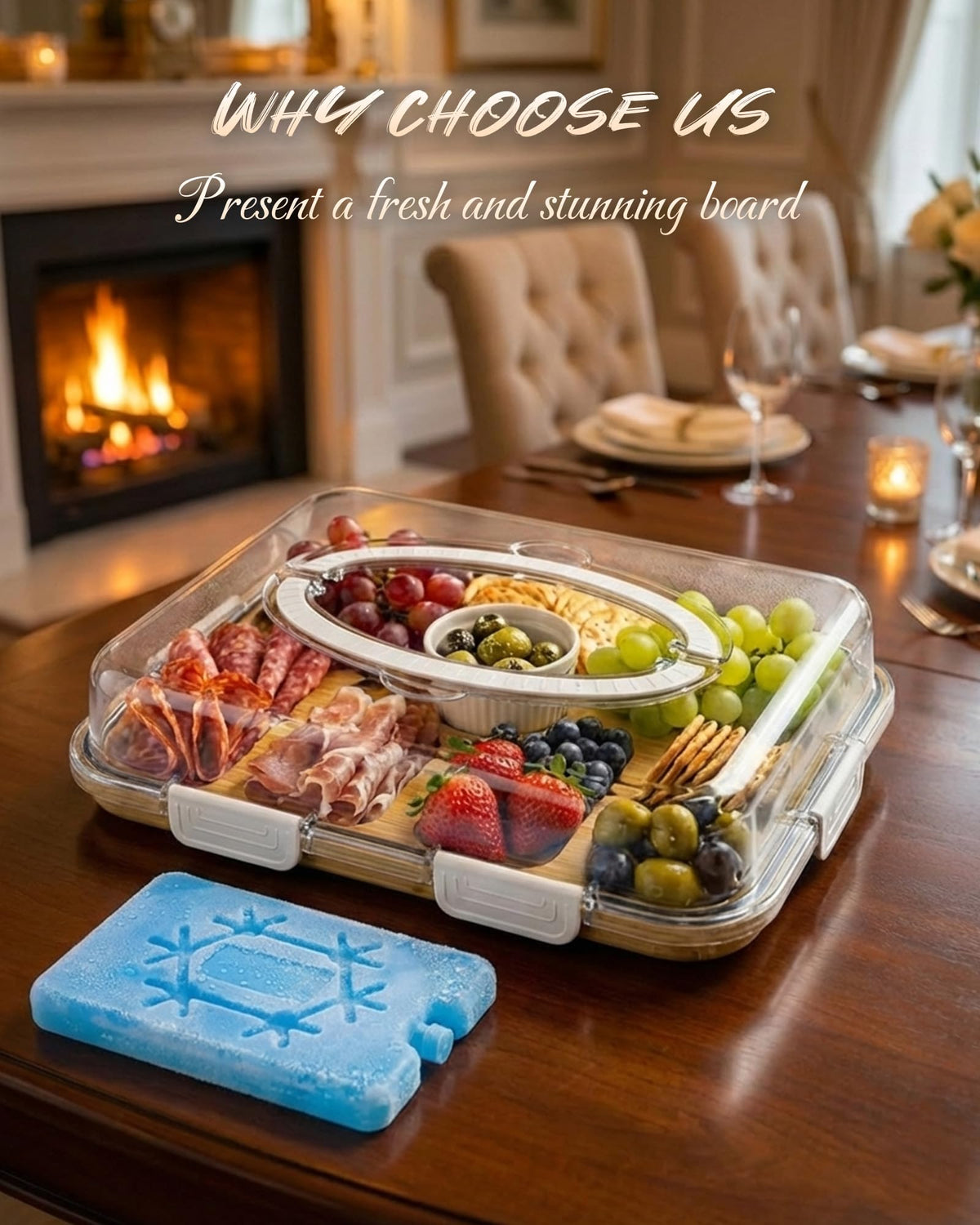 TOVICE board includes a 3.4 oz ceramic sauce cup for dips and dressings.