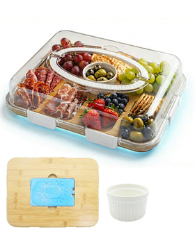 TOVICE charcuterie board with lid and ice slot keeps selections fresh during gatherings.