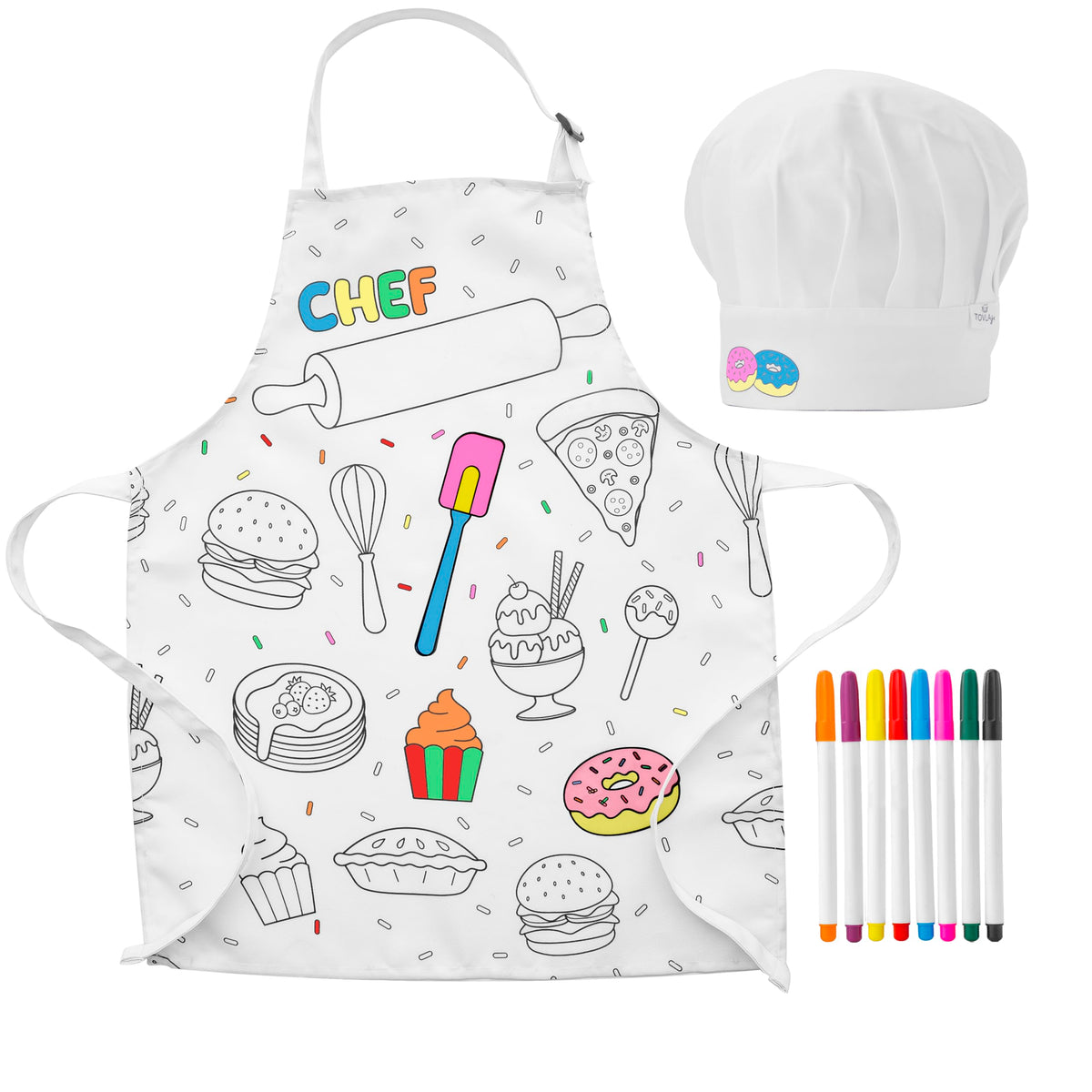 TOVLA JR color-in apron design for aspiring junior chefs.