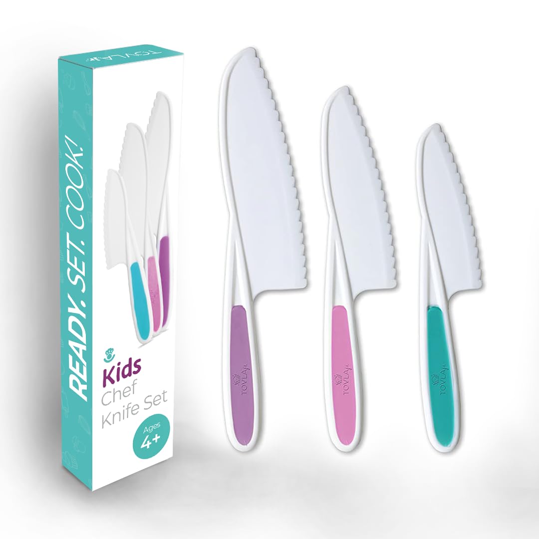 Tovla Jr kid-safe knife set pack shot showing the three tools for beginners.