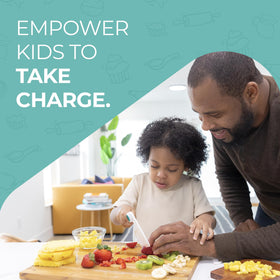 TOVLA JR. colorful kit encourages participation during family cooking and meals.