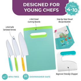 Tovla Jr kid-sized cutting boards facilitate independent prep.