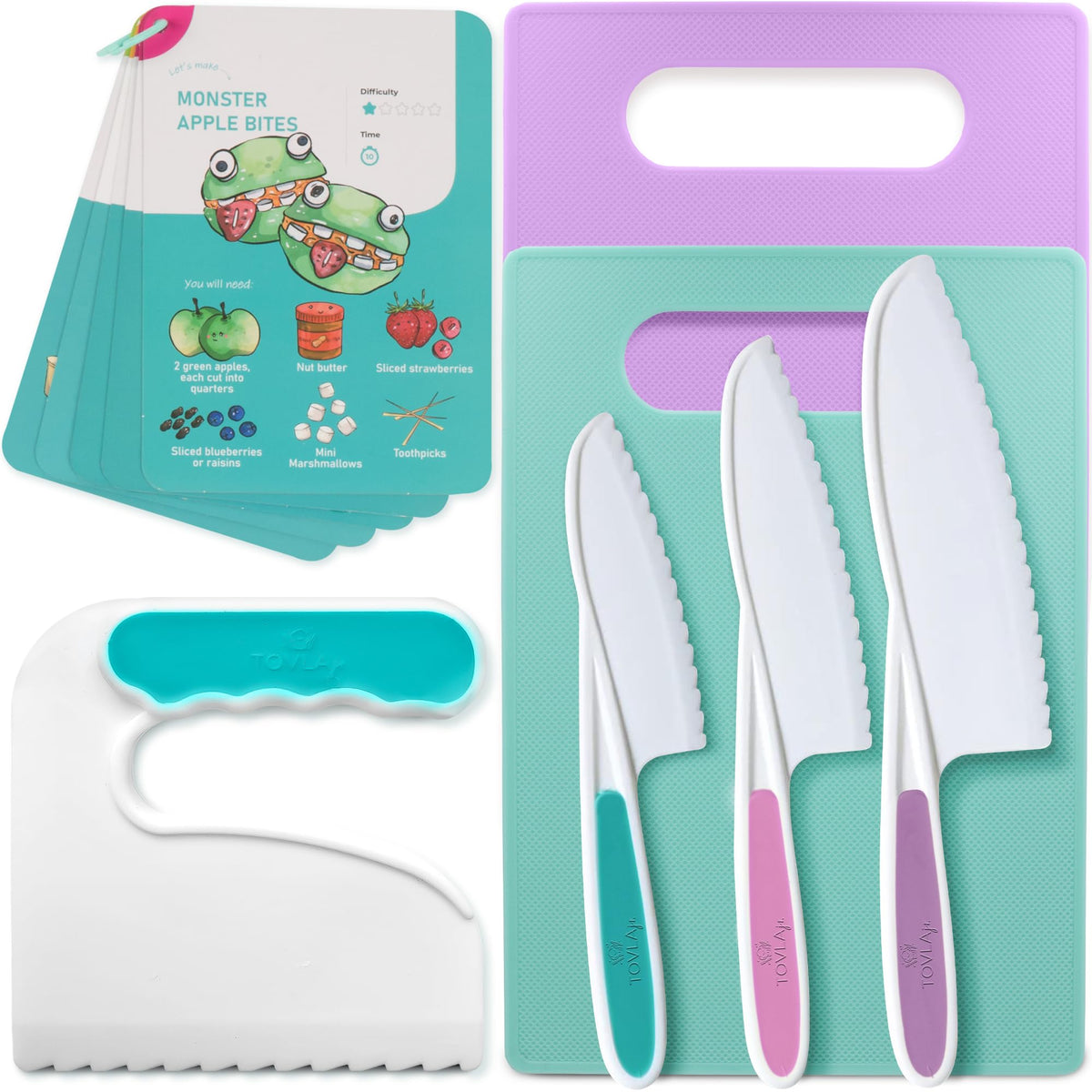 Tovla Jr kids safe knife set front view ready for real cooking
